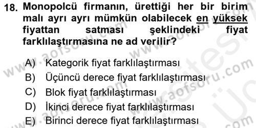 İktisada Giriş 1 Dersi 2017 - 2018 Yılı 3 Ders Sınav Soruları 18. Soru