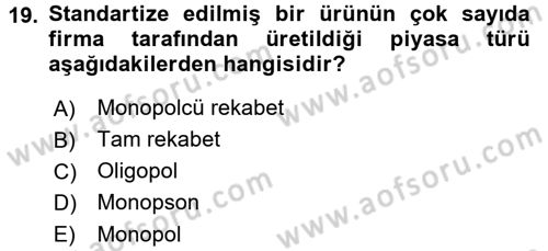 İktisada Giriş 1 Dersi 2017 - 2018 Yılı 3 Ders Sınav Soruları 19. Soru
