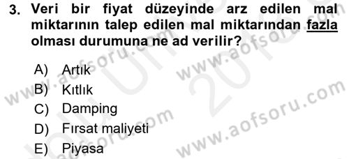 İktisada Giriş 1 Dersi 2017 - 2018 Yılı 3 Ders Sınavı 3. Soru