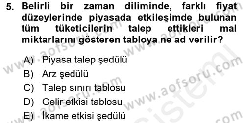 İktisada Giriş 1 Dersi 2017 - 2018 Yılı 3 Ders Sınav Soruları 5. Soru