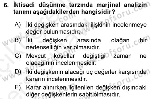 İktisada Giriş 1 Dersi 2017 - 2018 Yılı 3 Ders Sınav Soruları 6. Soru