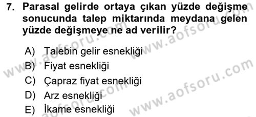 İktisada Giriş 1 Dersi 2017 - 2018 Yılı 3 Ders Sınav Soruları 7. Soru