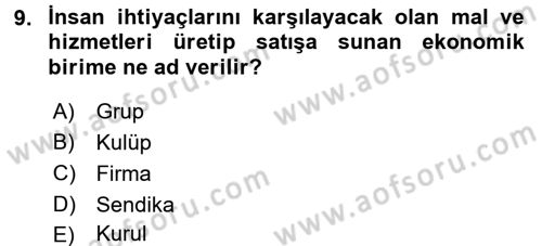 İktisada Giriş 1 Dersi 2017 - 2018 Yılı 3 Ders Sınav Soruları 9. Soru