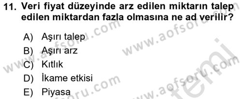 İktisada Giriş 1 Dersi 2017 - 2018 Yılı (Vize) Ara Sınav Soruları 11. Soru