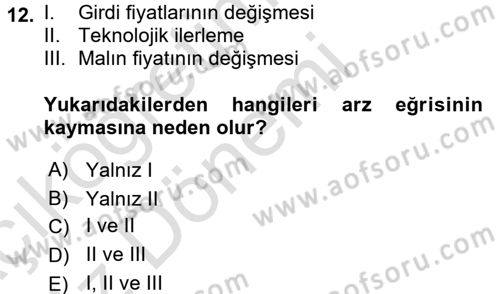 İktisada Giriş 1 Dersi 2017 - 2018 Yılı (Vize) Ara Sınav Soruları 12. Soru