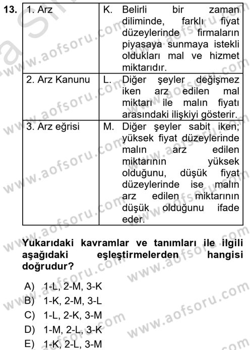 İktisada Giriş 1 Dersi 2017 - 2018 Yılı (Vize) Ara Sınav Soruları 13. Soru