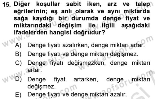 İktisada Giriş 1 Dersi 2017 - 2018 Yılı (Vize) Ara Sınav Soruları 15. Soru