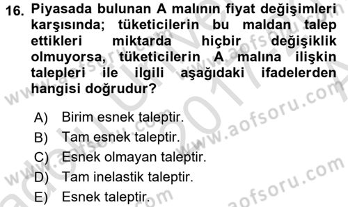 İktisada Giriş 1 Dersi 2017 - 2018 Yılı (Vize) Ara Sınav Soruları 16. Soru