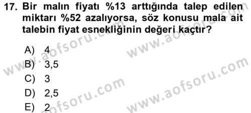 İktisada Giriş 1 Dersi 2017 - 2018 Yılı (Vize) Ara Sınav Soruları 17. Soru
