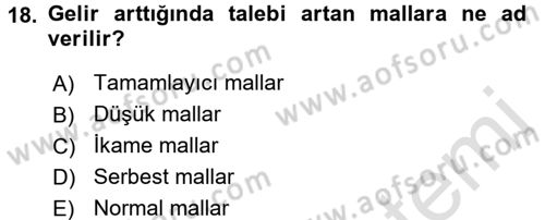 İktisada Giriş 1 Dersi 2017 - 2018 Yılı (Vize) Ara Sınav Soruları 18. Soru