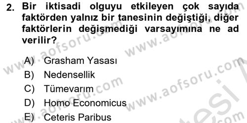 İktisada Giriş 1 Dersi 2017 - 2018 Yılı (Vize) Ara Sınav Soruları 2. Soru
