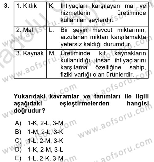 İktisada Giriş 1 Dersi 2017 - 2018 Yılı (Vize) Ara Sınav Soruları 3. Soru