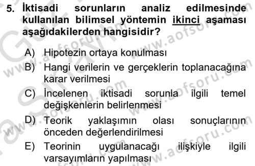 İktisada Giriş 1 Dersi 2017 - 2018 Yılı (Vize) Ara Sınav Soruları 5. Soru