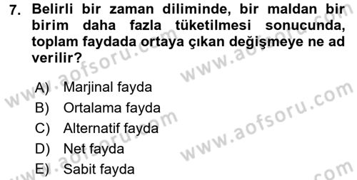 İktisada Giriş 1 Dersi 2017 - 2018 Yılı (Vize) Ara Sınav Soruları 7. Soru