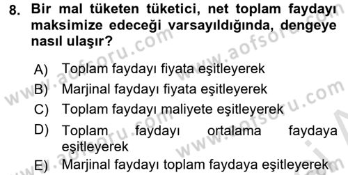 İktisada Giriş 1 Dersi 2017 - 2018 Yılı (Vize) Ara Sınav Soruları 8. Soru