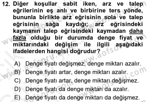 İktisada Giriş 1 Dersi 2018 - 2019 Yılı (Vize) Ara Sınav Soruları 12. Soru