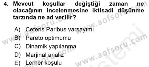 İktisada Giriş 1 Dersi 2018 - 2019 Yılı (Vize) Ara Sınav Soruları 4. Soru