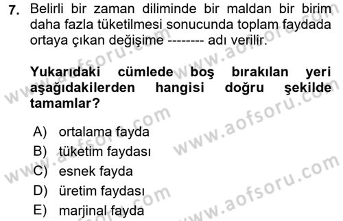 İktisada Giriş 1 Dersi 2018 - 2019 Yılı (Vize) Ara Sınav Soruları 7. Soru