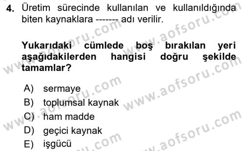 İktisada Giriş 1 Dersi 2018 - 2019 Yılı (Final) Dönem Sonu Sınav Soruları 4. Soru
