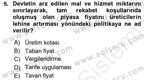 İktisada Giriş 1 Dersi 2018 - 2019 Yılı (Final) Dönem Sonu Sınav Soruları 5. Soru