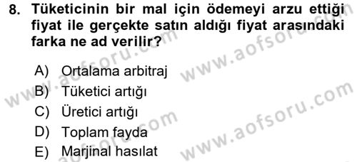 İktisada Giriş 1 Dersi 2018 - 2019 Yılı (Final) Dönem Sonu Sınav Soruları 8. Soru