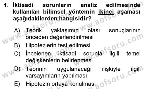 İktisada Giriş 1 Dersi 2018 - 2019 Yılı Yaz Okulu Sınav Soruları 1. Soru