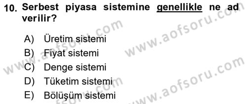 İktisada Giriş 1 Dersi 2018 - 2019 Yılı Yaz Okulu Sınav Soruları 10. Soru