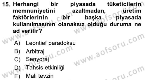 İktisada Giriş 1 Dersi 2018 - 2019 Yılı Yaz Okulu Sınav Soruları 15. Soru