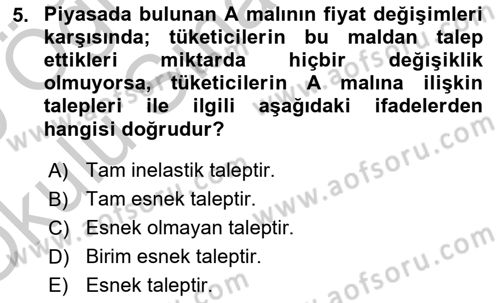 İktisada Giriş 1 Dersi 2018 - 2019 Yılı Yaz Okulu Sınav Soruları 5. Soru