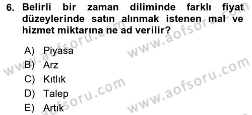 İktisada Giriş 1 Dersi 2018 - 2019 Yılı Yaz Okulu Sınav Soruları 6. Soru