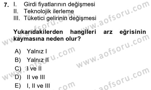 İktisada Giriş 1 Dersi 2018 - 2019 Yılı Yaz Okulu Sınav Soruları 7. Soru