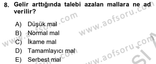 İktisada Giriş 1 Dersi 2018 - 2019 Yılı Yaz Okulu Sınav Soruları 8. Soru