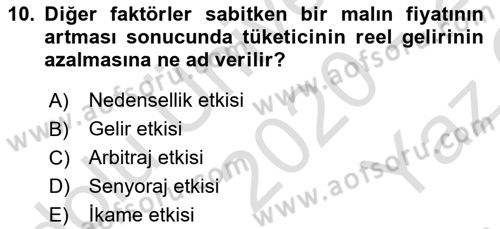 İktisada Giriş 1 Dersi 2020 - 2021 Yılı Yaz Okulu Sınav Soruları 10. Soru