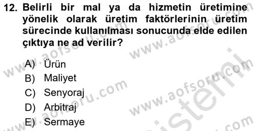 İktisada Giriş 1 Dersi 2020 - 2021 Yılı Yaz Okulu Sınav Soruları 12. Soru