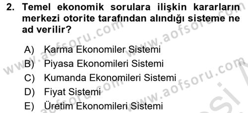 İktisada Giriş 1 Dersi 2020 - 2021 Yılı Yaz Okulu Sınav Soruları 2. Soru