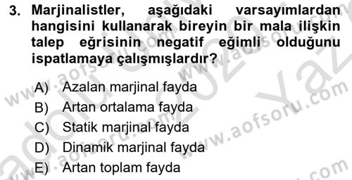 İktisada Giriş 1 Dersi 2020 - 2021 Yılı Yaz Okulu Sınav Soruları 3. Soru