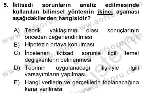 İktisada Giriş 1 Dersi 2020 - 2021 Yılı Yaz Okulu Sınav Soruları 5. Soru