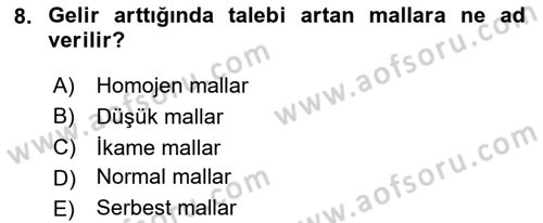 İktisada Giriş 1 Dersi 2020 - 2021 Yılı Yaz Okulu Sınav Soruları 8. Soru
