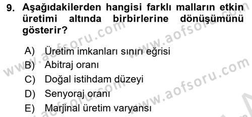 İktisada Giriş 1 Dersi 2020 - 2021 Yılı Yaz Okulu Sınav Soruları 9. Soru