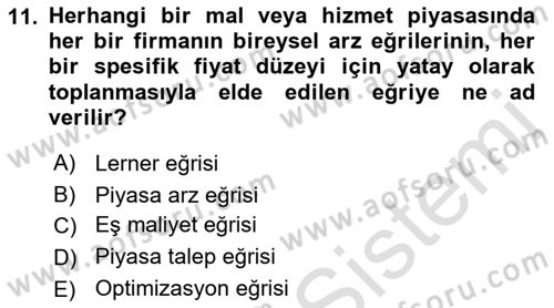 İktisada Giriş 1 Dersi 2021 - 2022 Yılı (Vize) Ara Sınav Soruları 11. Soru