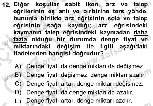 İktisada Giriş 1 Dersi 2021 - 2022 Yılı (Vize) Ara Sınav Soruları 12. Soru
