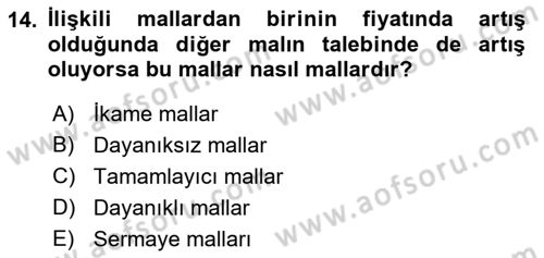 İktisada Giriş 1 Dersi 2021 - 2022 Yılı (Vize) Ara Sınav Soruları 14. Soru
