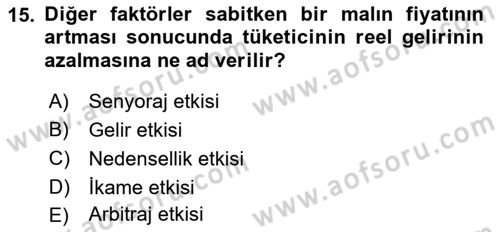 İktisada Giriş 1 Dersi 2021 - 2022 Yılı (Vize) Ara Sınav Soruları 15. Soru