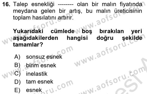 İktisada Giriş 1 Dersi 2021 - 2022 Yılı (Vize) Ara Sınav Soruları 16. Soru