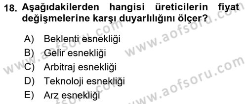 İktisada Giriş 1 Dersi 2021 - 2022 Yılı (Vize) Ara Sınav Soruları 18. Soru