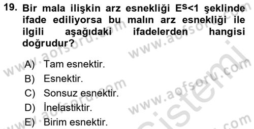 İktisada Giriş 1 Dersi 2021 - 2022 Yılı (Vize) Ara Sınav Soruları 19. Soru