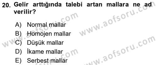 İktisada Giriş 1 Dersi 2021 - 2022 Yılı (Vize) Ara Sınav Soruları 20. Soru