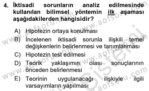 İktisada Giriş 1 Dersi 2021 - 2022 Yılı (Vize) Ara Sınav Soruları 4. Soru