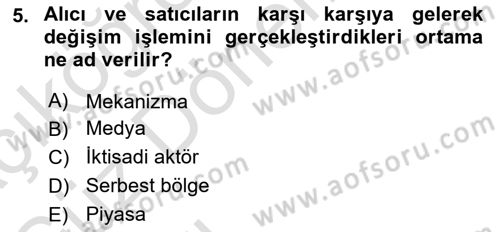 İktisada Giriş 1 Dersi 2021 - 2022 Yılı (Vize) Ara Sınav Soruları 5. Soru