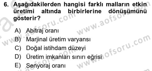 İktisada Giriş 1 Dersi 2021 - 2022 Yılı (Vize) Ara Sınav Soruları 6. Soru